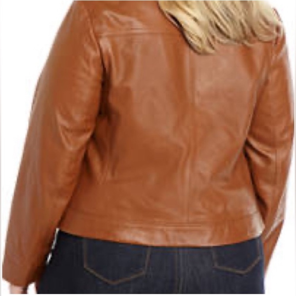 MICHAEL Michael Kors Leather Moto Jacket in Luggage - Picture 2 of 14